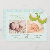 ポッドツインの豆の女の子2写真誕生のお知らせ 招待状 (正面/裏面)