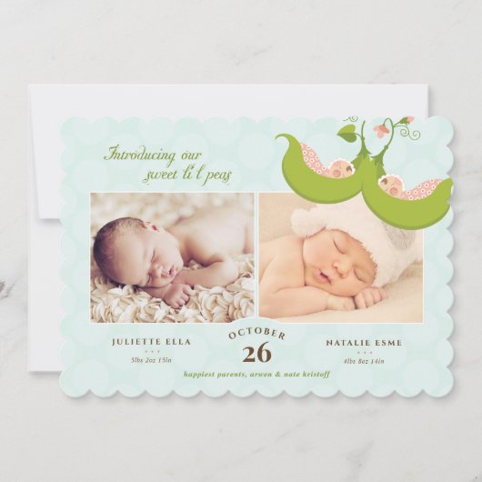 ポッドツインの豆の女の子2写真誕生のお知らせ 招待状 (正面)