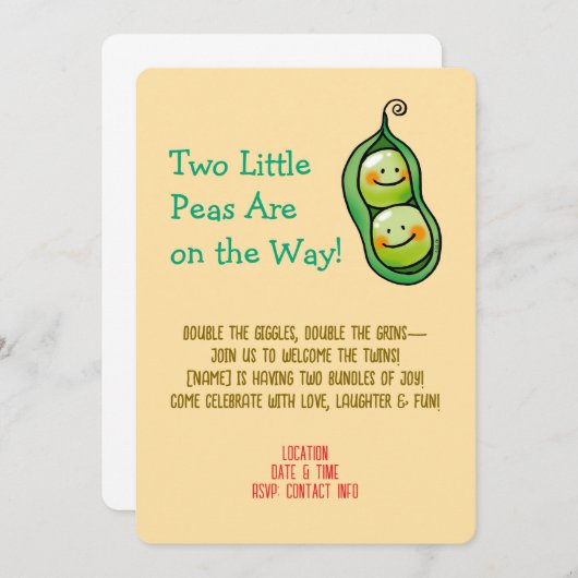 ポッドツインシャワーでかわいい2つのエンドウ豆招待状 セーブザデート (正面/裏面)
