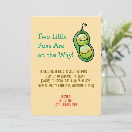 ポッドツインシャワーでかわいい2つのエンドウ豆招待状 セーブザデート (スタンド正面)