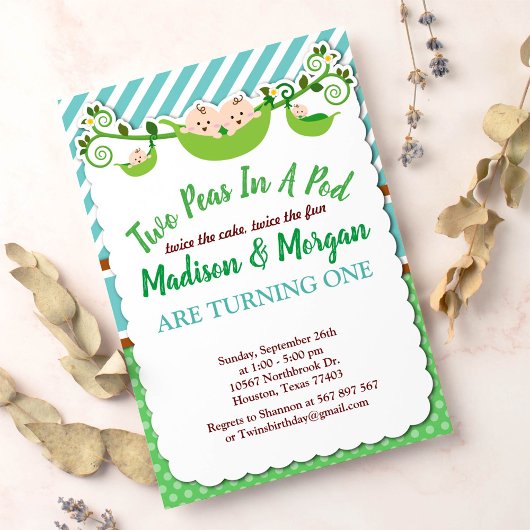 ポッドツインズの青い2つのエンドウ誕生日 招待状