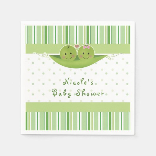 ポッドツインズベビーシャワーパーティーの2つの豆カスタム スタンダードカクテルナプキン (正面)