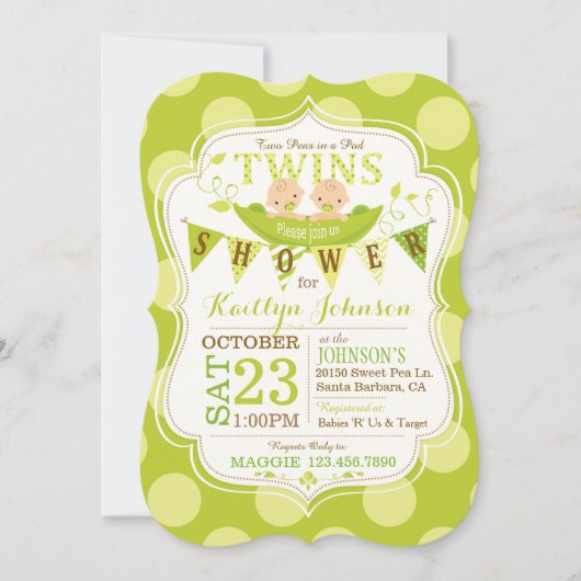 ポッドツインズベビーシャワー招待状 招待状 (正面)