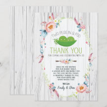 ポッドツインベイビーシャワーサンキューカードのボーホピース