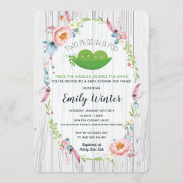 ポッドツインベビーシャワーのボホ2頭の豆 招待状