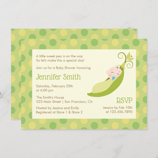 ポッドニュートラルベビーシャワー招待状 招待状 (正面/裏面)
