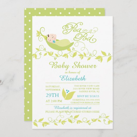 ポッドボーイズベビーシャワー招待状 招待状 (正面/裏面)