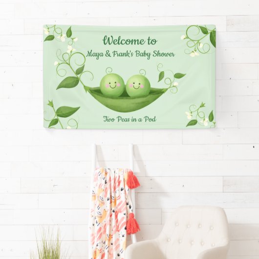 ポッド内の2つの豆の赤ちゃんシャワーへようこそ 横断幕 (インサイチュ)