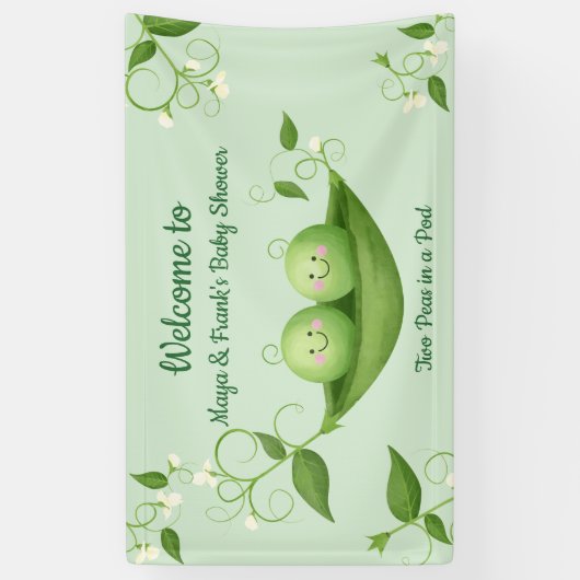 ポッド内の2つの豆の赤ちゃんシャワーへようこそ 横断幕 (縦)