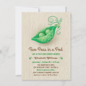 ポッド素朴ツインの二つのエンドウ豆ベイビーシャワー 招待状 (正面)