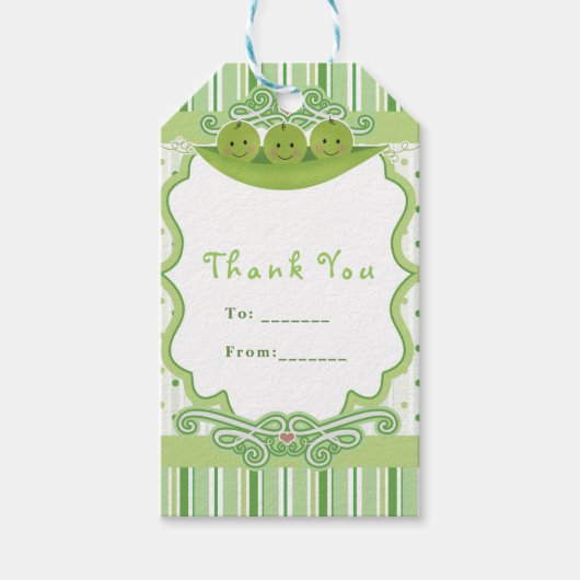 ポッド3連子の3つの豆ベビーシャワーパーティーの好意 ギフトタグ (正面)