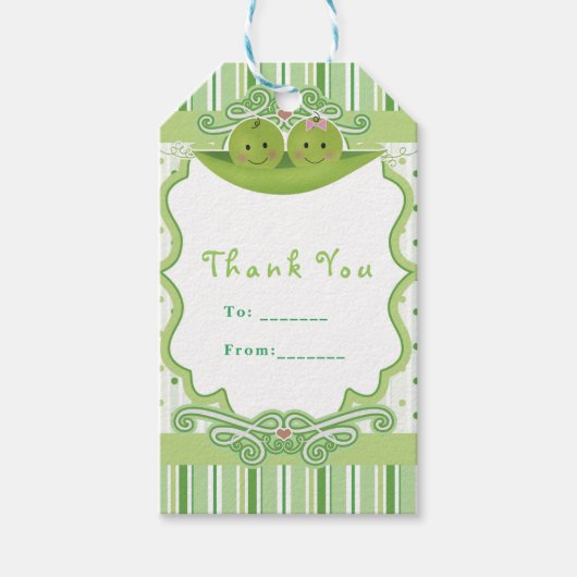 ポッド・ツインズ赤ちゃんシャワー・パーティーの好意で2つのエンドウ ギフトタグ (正面)