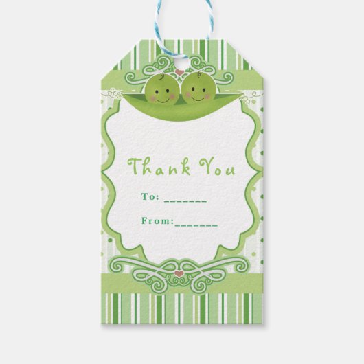 ポッド・ツインズ赤ちゃんシャワー・パーティーの好意で2つのエンドウ ギフトタグ (正面)