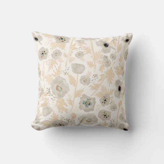 ポッパイズイエローグレーブルーウォーター色フローラ クッション (正面)