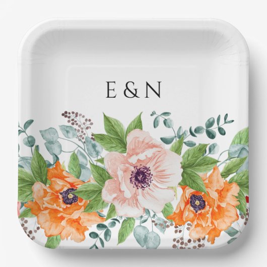 ポッパイズウォーターカラーフラワーズ紙プレート ペーパープレート (正面)