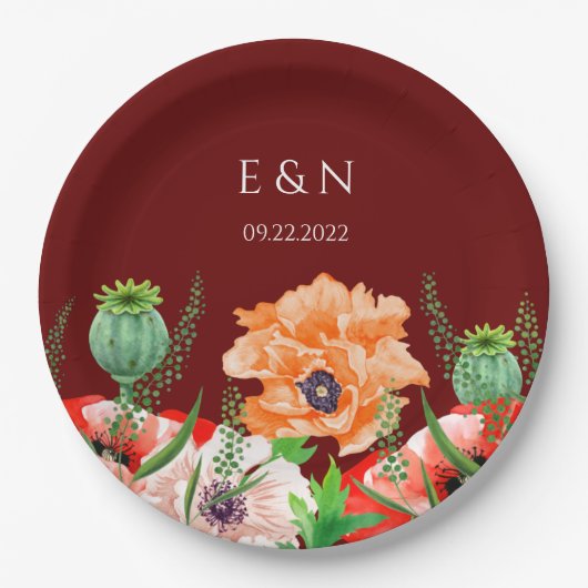 ポッパイズウォーターカラーフラワーズ紙プレート ペーパープレート (正面)