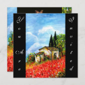 ポッパイズタスカニーランドスケープ赤い花畑ブラック 招待状 (正面/裏面)