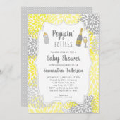 ポッピンボトルイエローグレーフローラベビーシャワー 招待状 (正面/裏面)