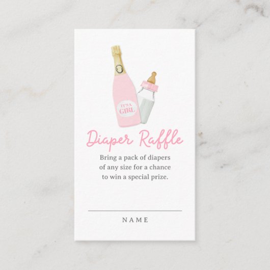ポッピンボトルガールピンク赤ちゃんシャワーおむつ エンクロージャーカード (正面)