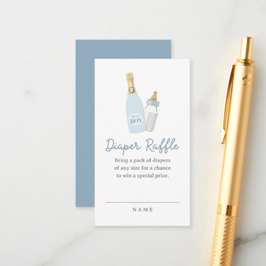 ポッピンボトルボーイブルーベビーシャワーおむつラッフル エンクロージャーカード (正面/裏面インサイチュ)