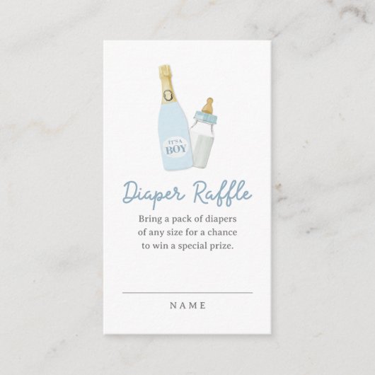 ポッピンボトルボーイブルーベビーシャワーおむつラッフル エンクロージャーカード (正面)