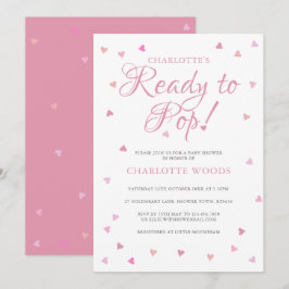 ポップする準備ができたかわいいピンクのラブハーツベイビーシャワー 招待状