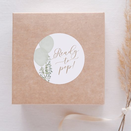 ポップする準備ができたセージグリーンの風船 ツインベイビーシャワー ラウンドシール