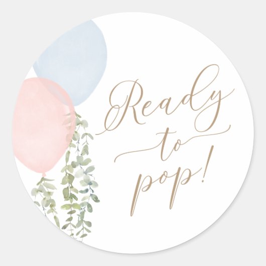 ポップする準備ができたバルーン ツイン ベビー シャワー ラウンドシール (正面)