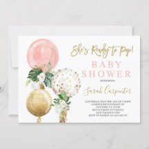 ポップする準備ができたベイビーシャワーガール招待状