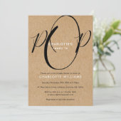 ポップする準備ができたベイビーシャワーチックスクリプト ラスティッククラフト 招待状 (スタンド正面)