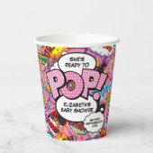 ポップする準備ができたベイビーシャワー ピンク コミックブック 紙コップ (裏面)