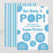 ポップする準備ができたベイビーシャワー ブルー 招待状 (正面/裏面)