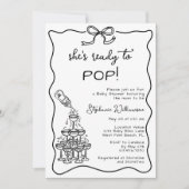 ポップする準備ができた、ふわふわのシャンパンタワー ベビーシャワー 招待状 (正面)