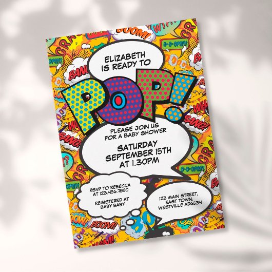 ポップする準備ができた!ベイビーシャワー Comic Book 現代 招待状