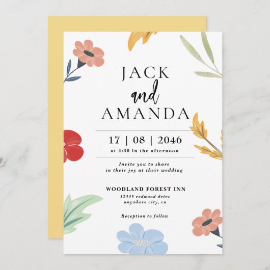 ポップでカラフルなおしゃれな結婚式の招待状 招待状 (正面/裏面)
