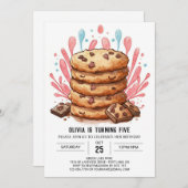 ポップでピンクのキャンディーランドのようなお菓子　誕生日 招待状 (正面/裏面)