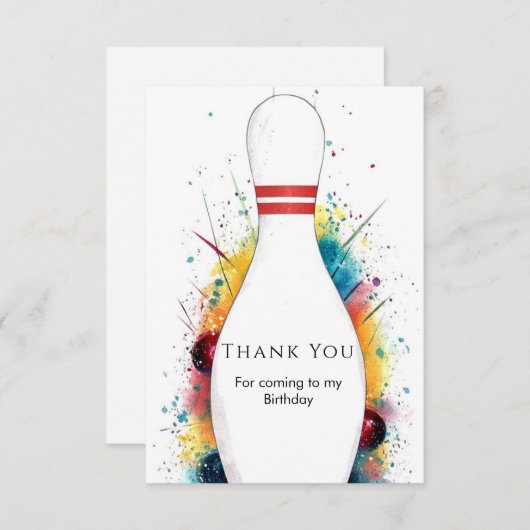 ポップでレトロなボウリングの誕生日 サンキューカード (正面/裏面)
