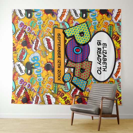 ポップで楽しいベイビーシャワーフォトブースの背景 タペストリー (インサイチュ(横))