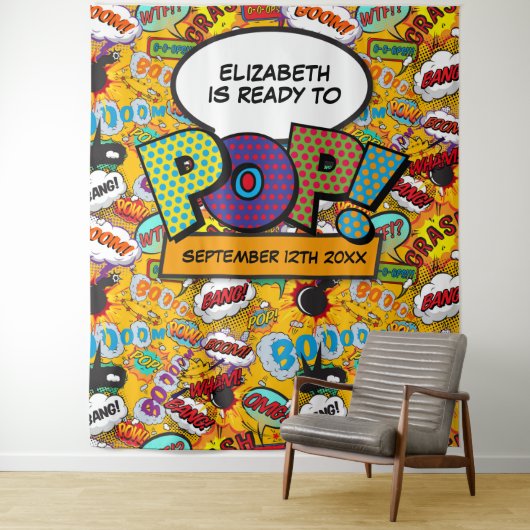 ポップで楽しいベイビーシャワーフォトブースの背景 タペストリー (インサイチュ)