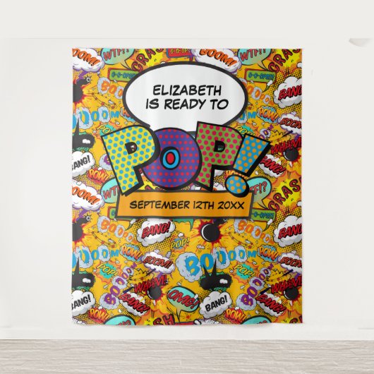ポップで楽しいベイビーシャワーフォトブースの背景 タペストリー (正面)
