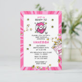 ポップで楽しい！モダンな女の子のベイビーシャワー 招待状 (スタンド正面)