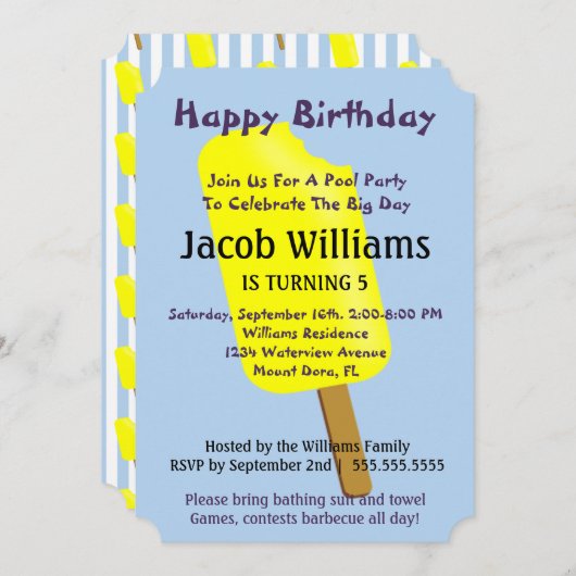 ポップとアイスクリームバースデーパーティー 招待状 (正面/裏面)