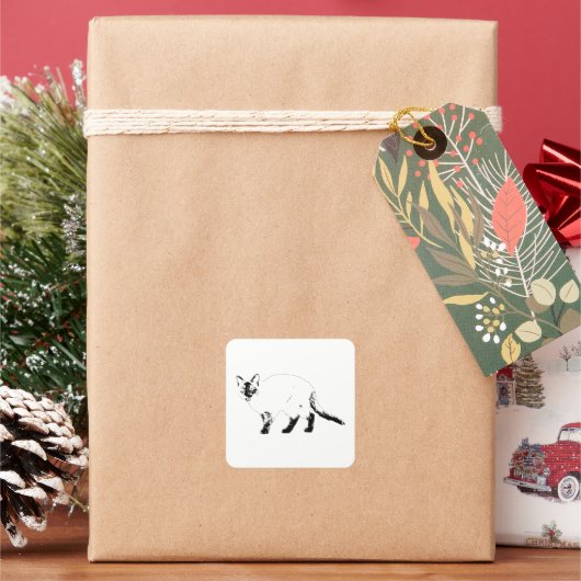 ポップなエッジ、猫のステッカー スクエアシール (クリスマス)