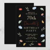 ポップなカラフルな花柄の70歳誕生日招待状 招待状 (正面/裏面)