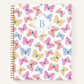 ポップなカラフル虹色蝶のモノグラム ノートブック (正面)