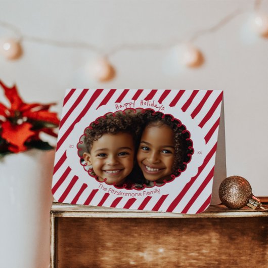 ポップなキャンディーケーンのストライプ ホリデー フォト カード