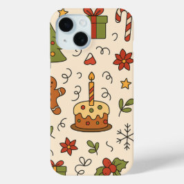 ポップなクリスマス落書きパターン iPhone 15ケース