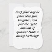 ポップなゴム製の黄色いアヒル 誕生日のユーモアたっぷりのグリーティングカード (裏面)