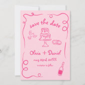 ポップなピンクの手描き結婚式写真 セーブザデート (正面)