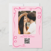 ポップなピンクの手描き結婚式写真 セーブザデート (裏面)